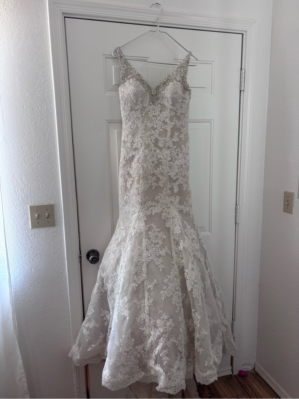 Ivory Lace Mermaid Wedding Dress with Beaded Straps